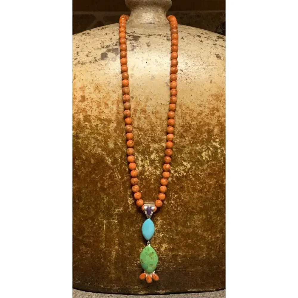 Jay King Necklace & Pendant Sterling Silver & Orange Jasper Necklace w/ Multi st - Picture 3 of 11